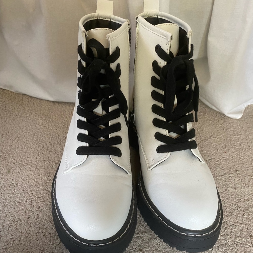 White Madden Girl Combat Boots